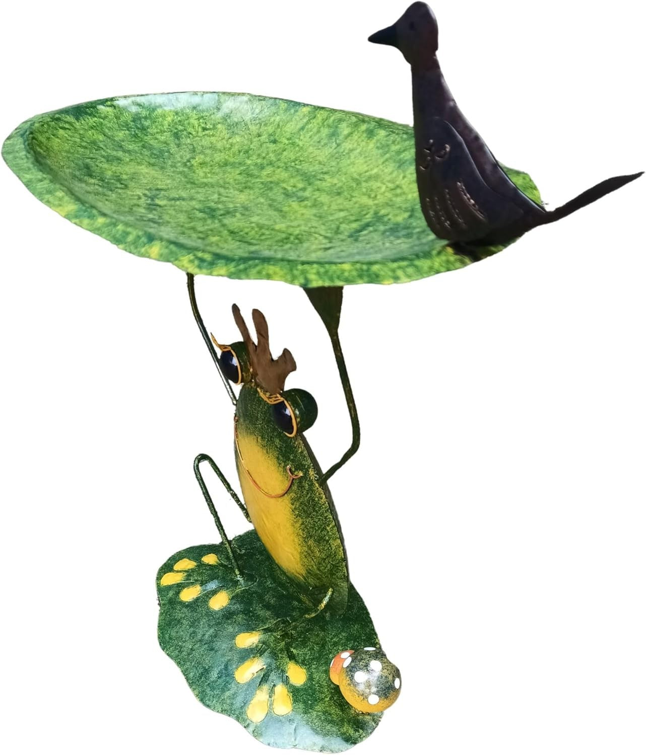 Decorative Metal Frog Bird Bath Feeder Outdoor Garden Ornament Lawn Decor