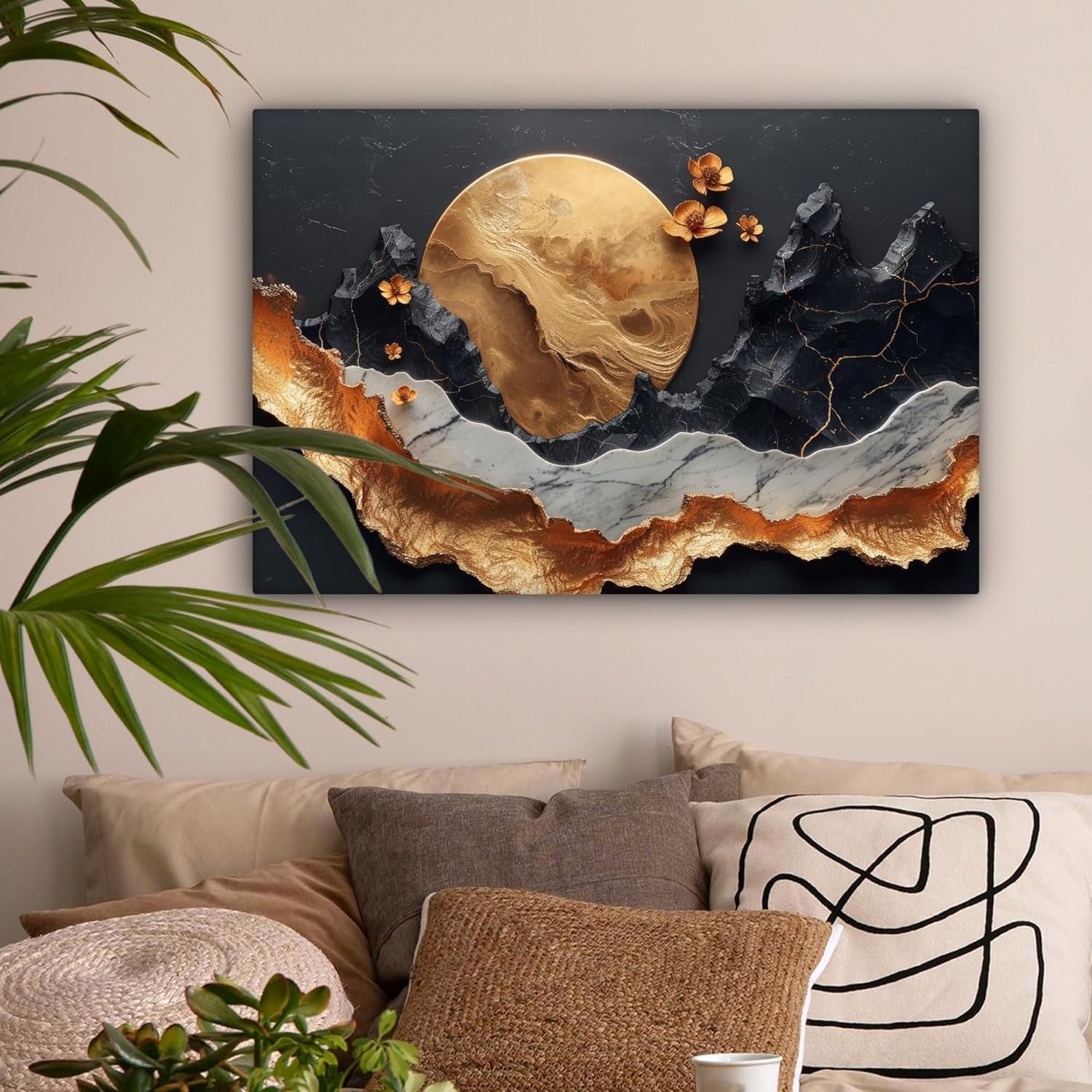 Gold Abstract Canvas Wall Art 60x40cm Framed Modern Luxury Print