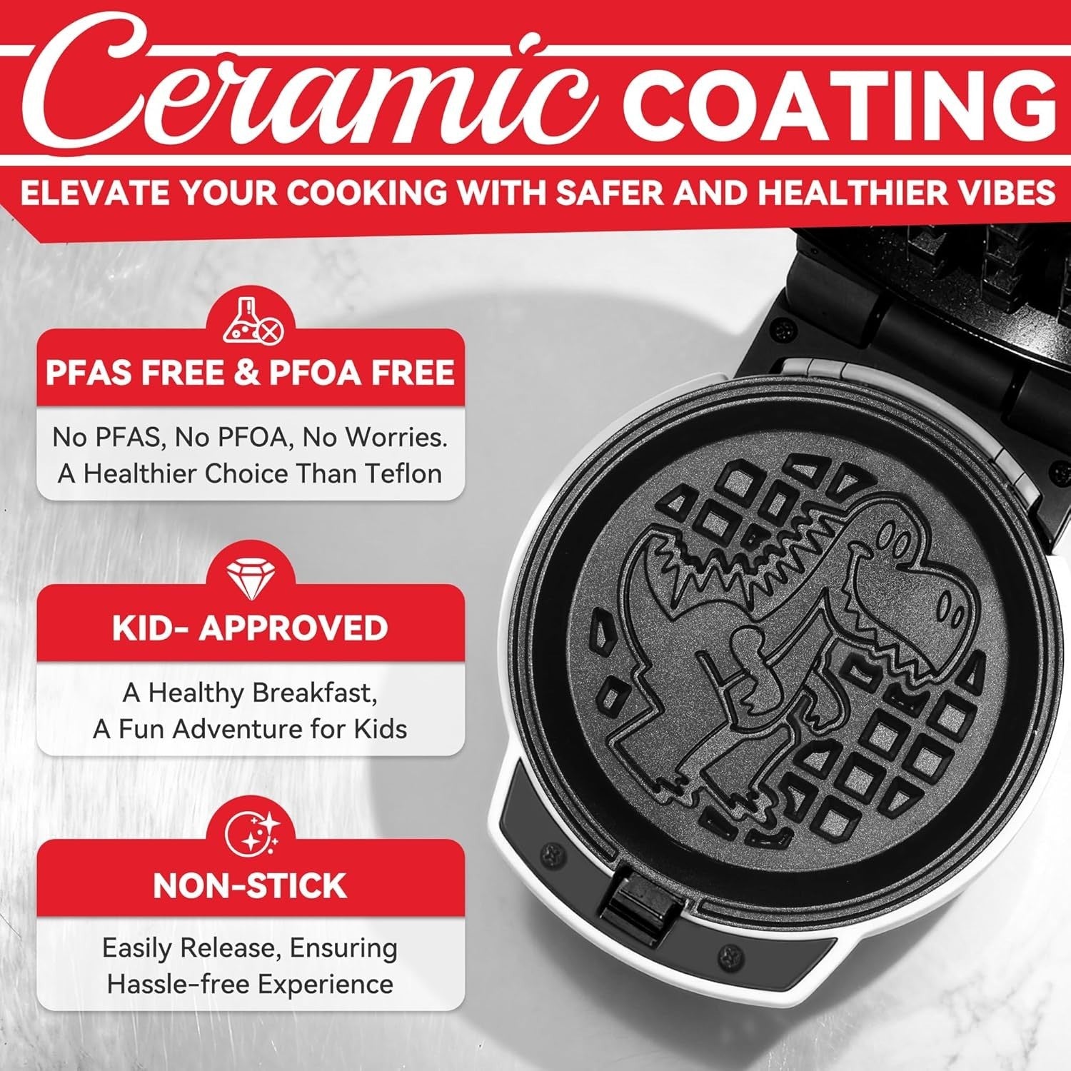 6-in-1 Mini Waffle Maker 4.5'' Removable Plates Ceramic Coating White