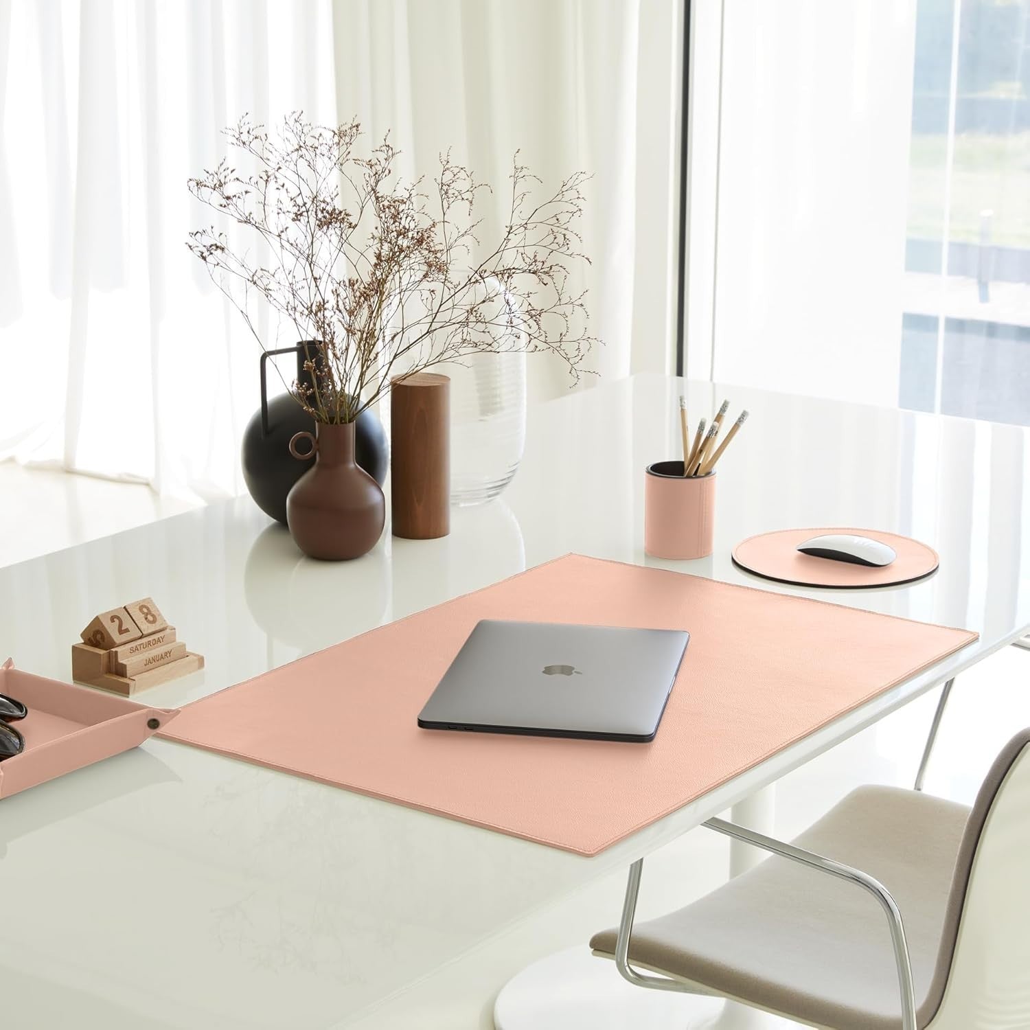 Leather Valet Tray Powder Pink – Desk Organiser for Keys, Coins & Jewellery