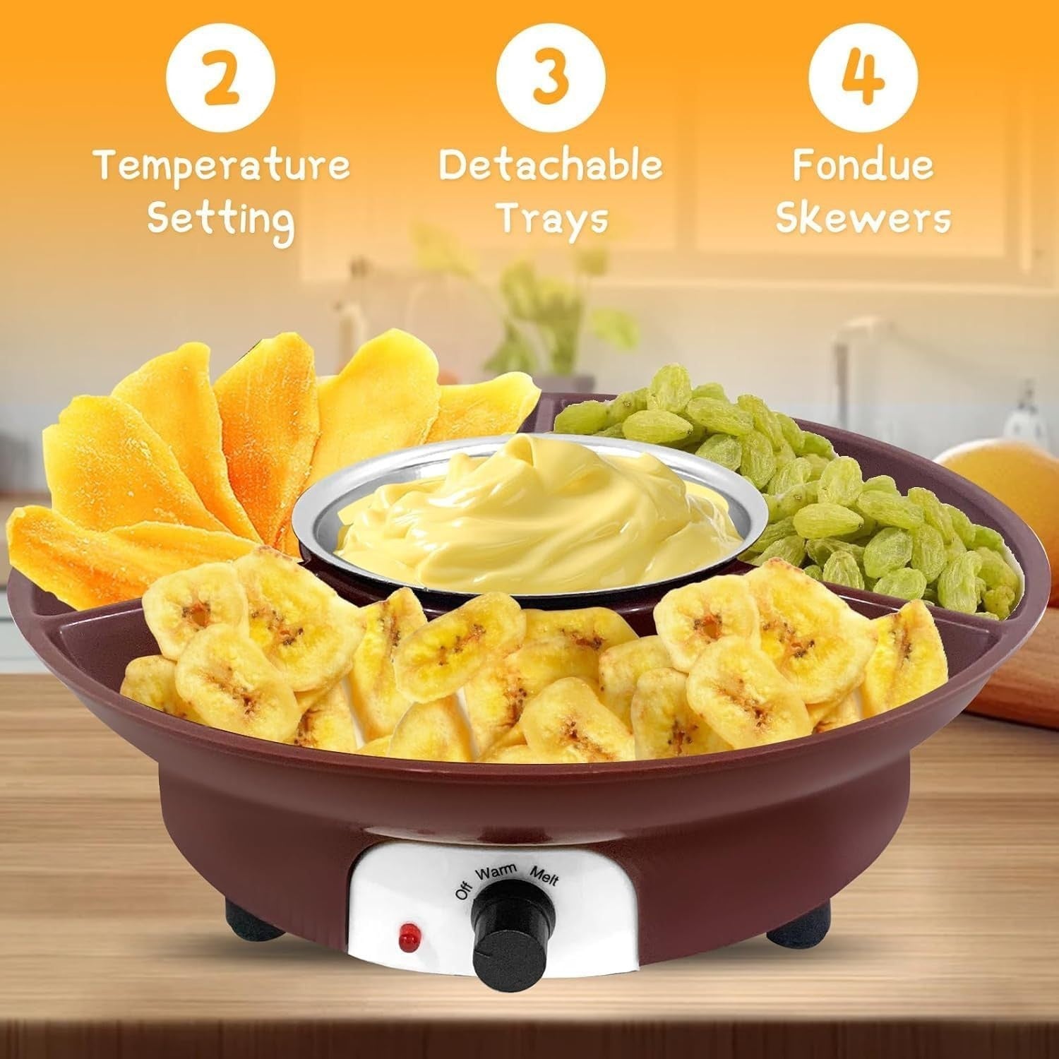 Electric Chocolate Fondue Pot Set Dessert Melter Forks White