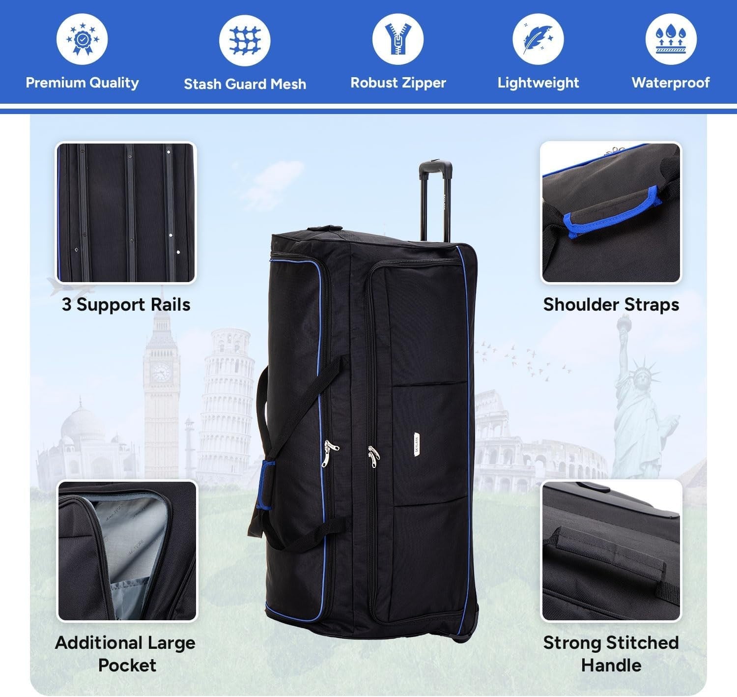 36” XL Extra Large Wheeled Duffle Bag Lightweight Travel Holdall 155L