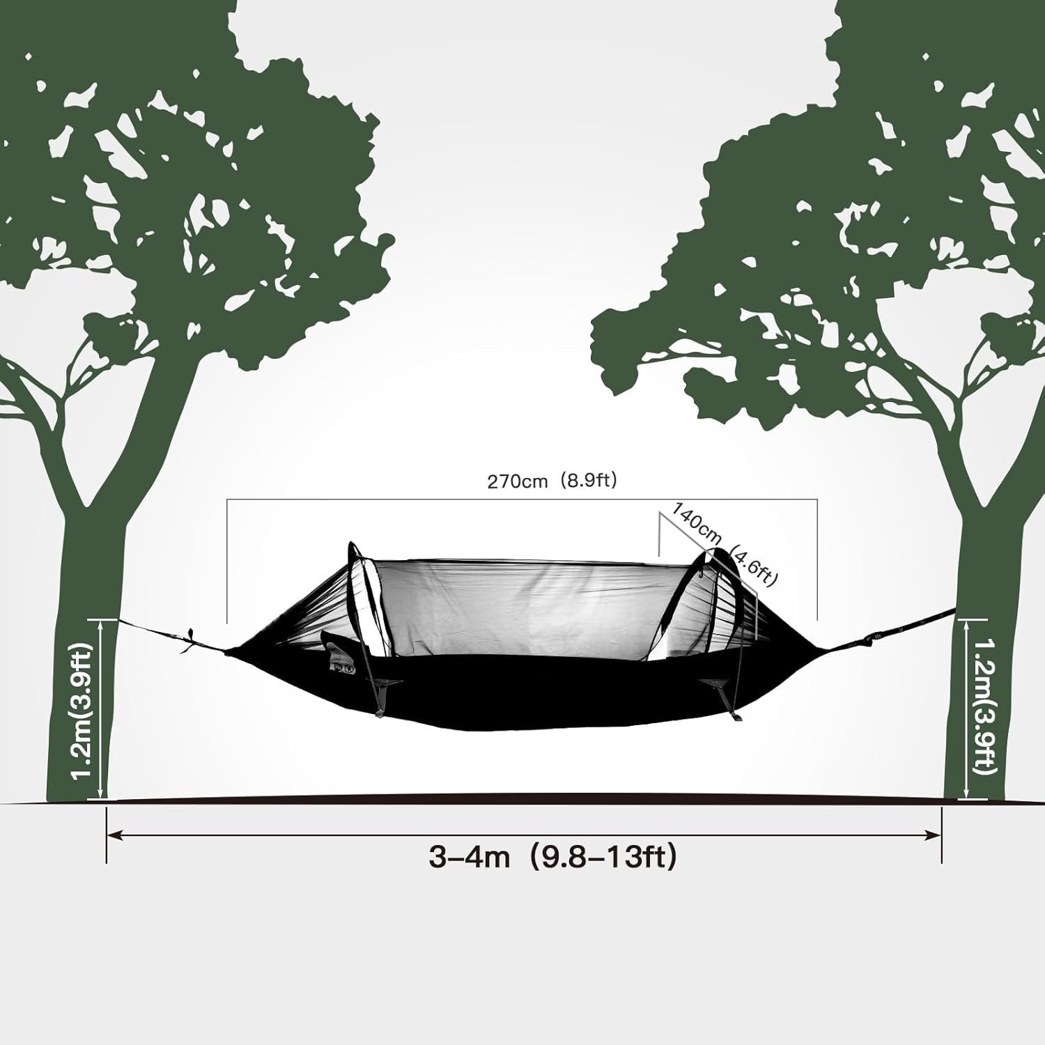 Camping Hammock with Mosquito Net 290x140cm | 300kg Load | Full Setup Kit