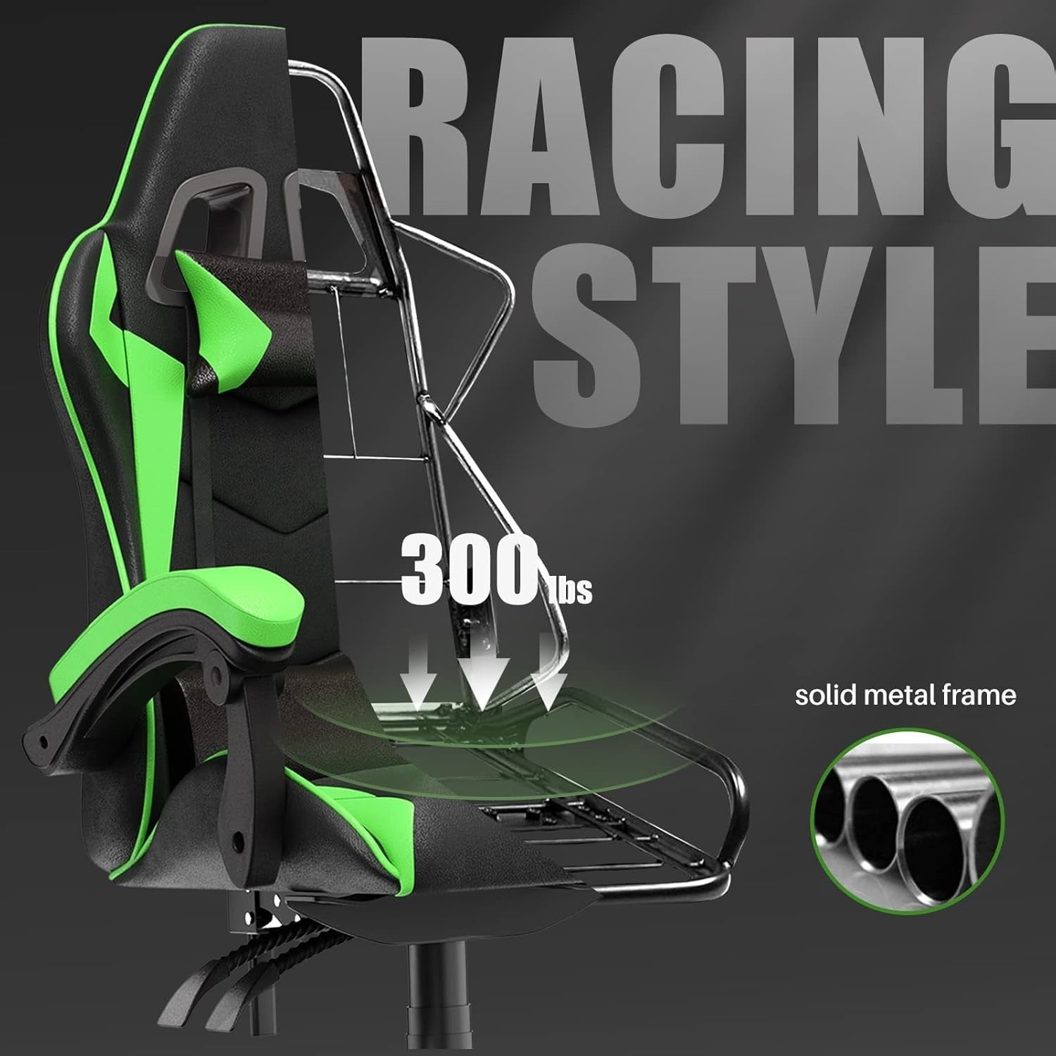 Ergonomic Gaming Chair PC Desk Office Racing Recliner Green Adjustable Padded