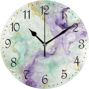 Purple Green Gold Marble Wall Clock 25cm Silent Non-Ticking Modern Home Decor