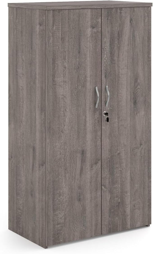 Grey Oak Office Cupboard 3 Shelves Lockable Double Door Storage Cabinet 144cm