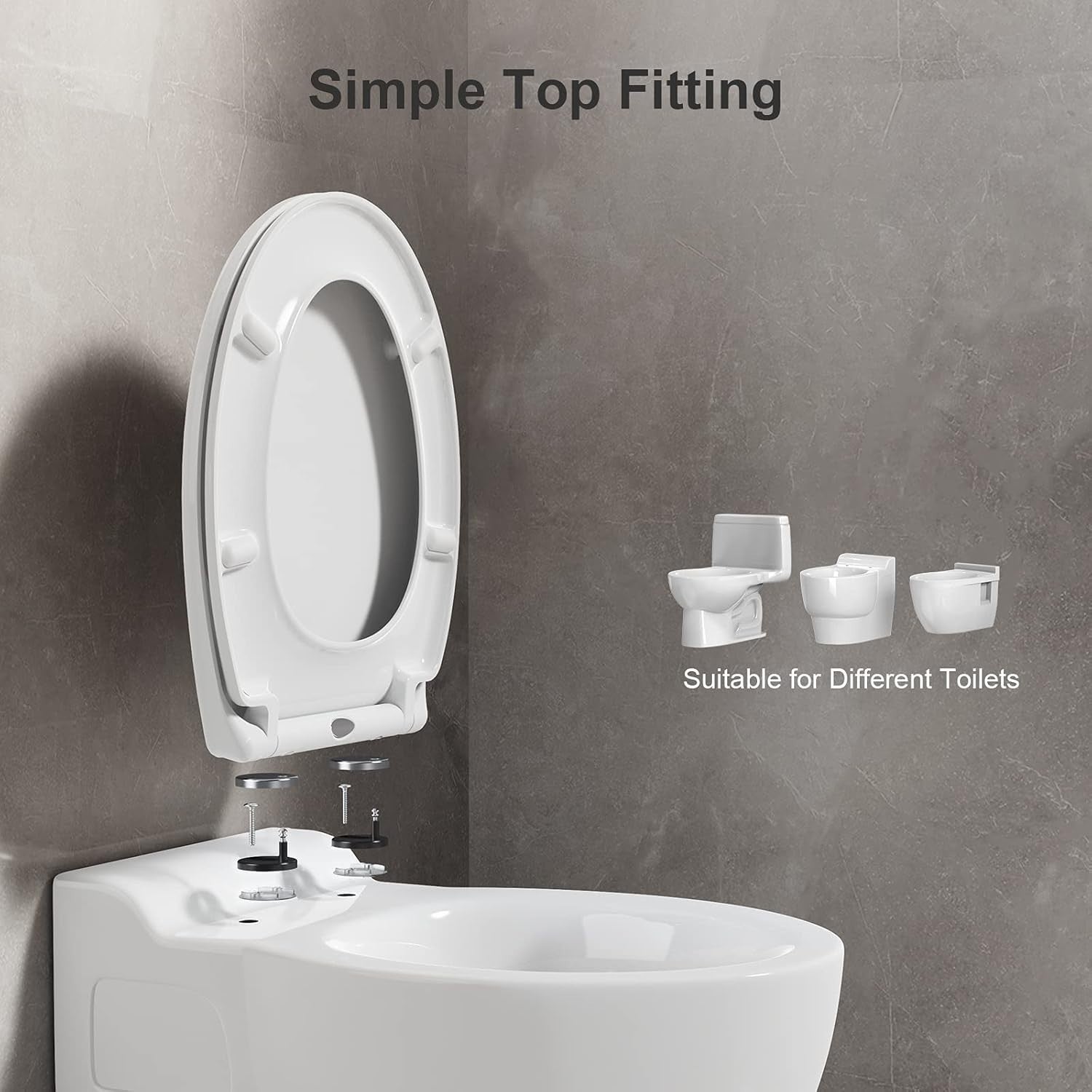White Oval Toilet Seat Quick Release Anti-Bacterial Top Fix 45x37cm