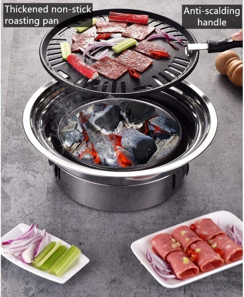 Portable Multifunction Charcoal BBQ Grill Korean Tabletop Smoker Stove Outdoor