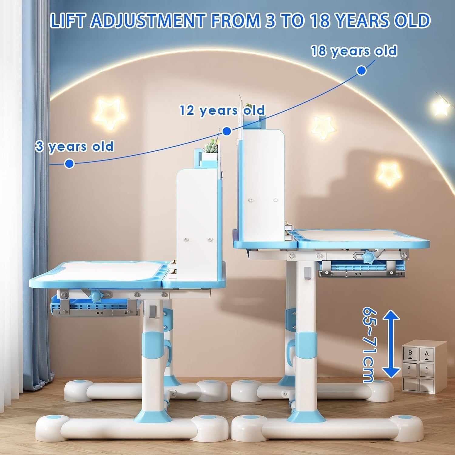 Adjustable Kids Desk & Chair Set w/ Tilt Drawing Top, Ergonomic Design
