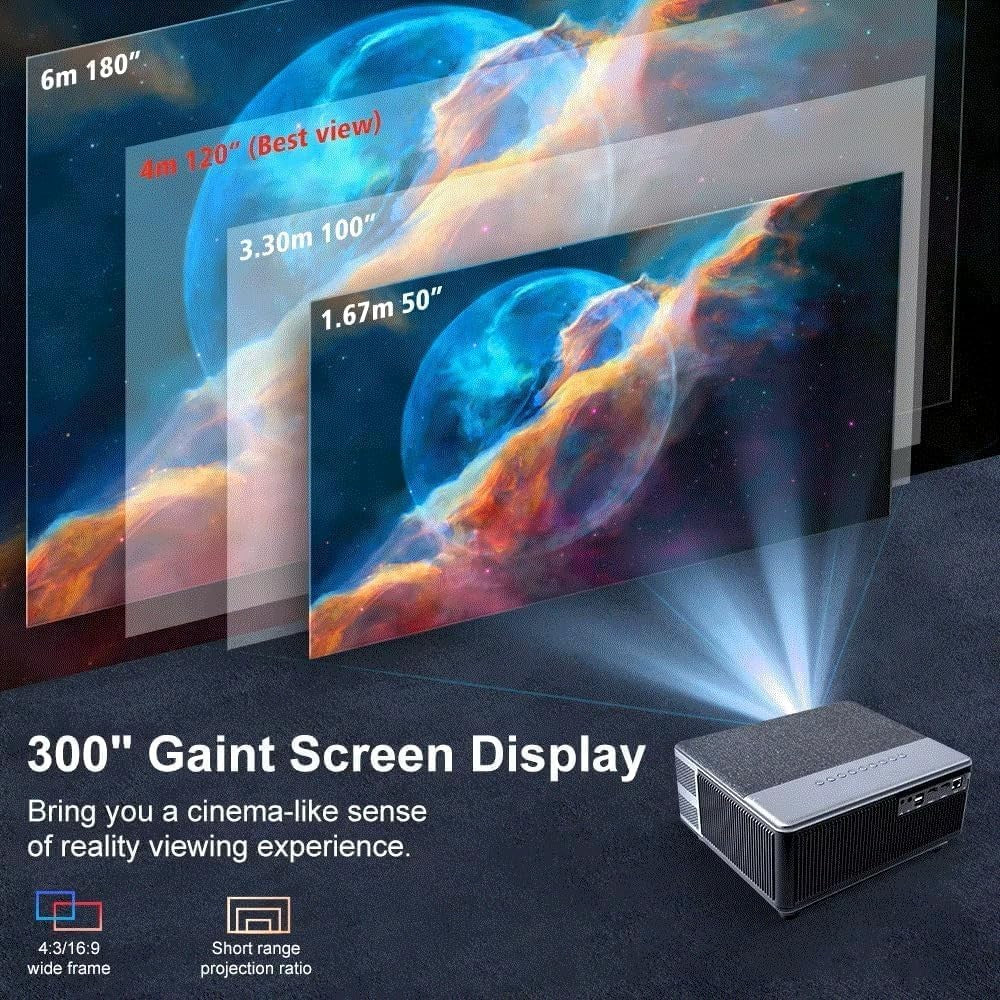 Full HD 1080P Android Projector 30000 Lumens WiFi Bluetooth 300"