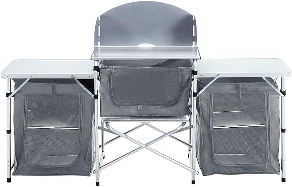 Outdoor Camping Kitchen with 5 Shelves, Foldable Aluminium BBQ Storage Table