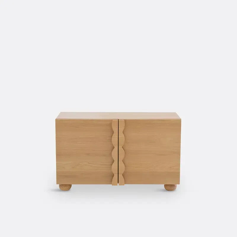 Oak Sideboard Cabinet 2-Door Ripple Front Storage Unit Natural 120x74cm