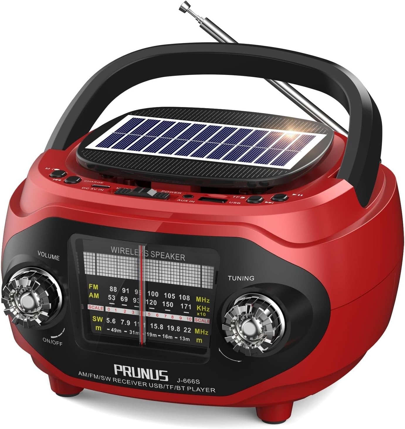 Portable Retro AM/FM/SW Radio Bluetooth 15W Speaker Rechargeable Solar