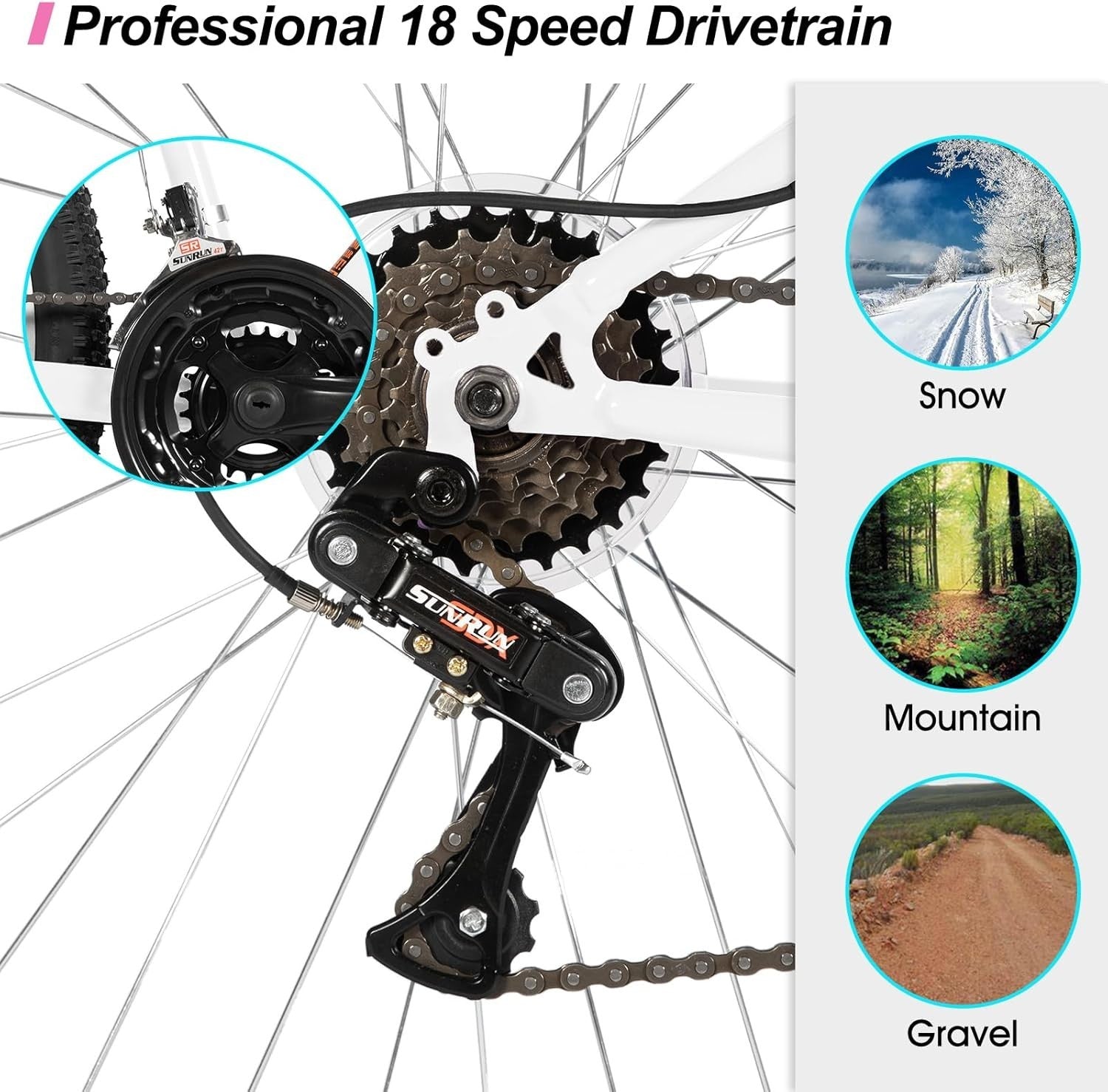 26" Women's Mountain Bike 18-Speed Gears V-Brakes Durable MTB Off-Road Ride