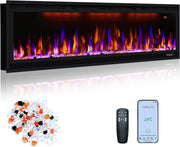 Electric Wall Mounted Fireplace 50" Recessed Heater Multicolor Flame Timer
