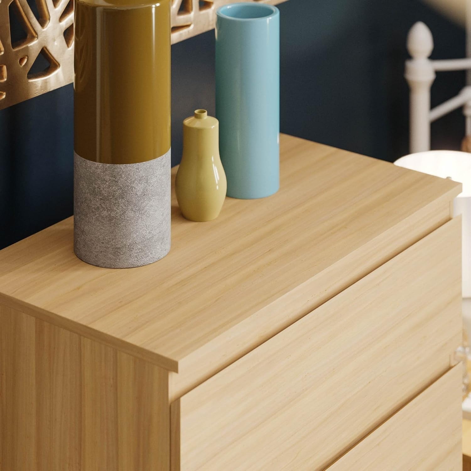 Modern 4 Drawer Chest Pine Wood Storage Unit – Slim Bedroom Dresser