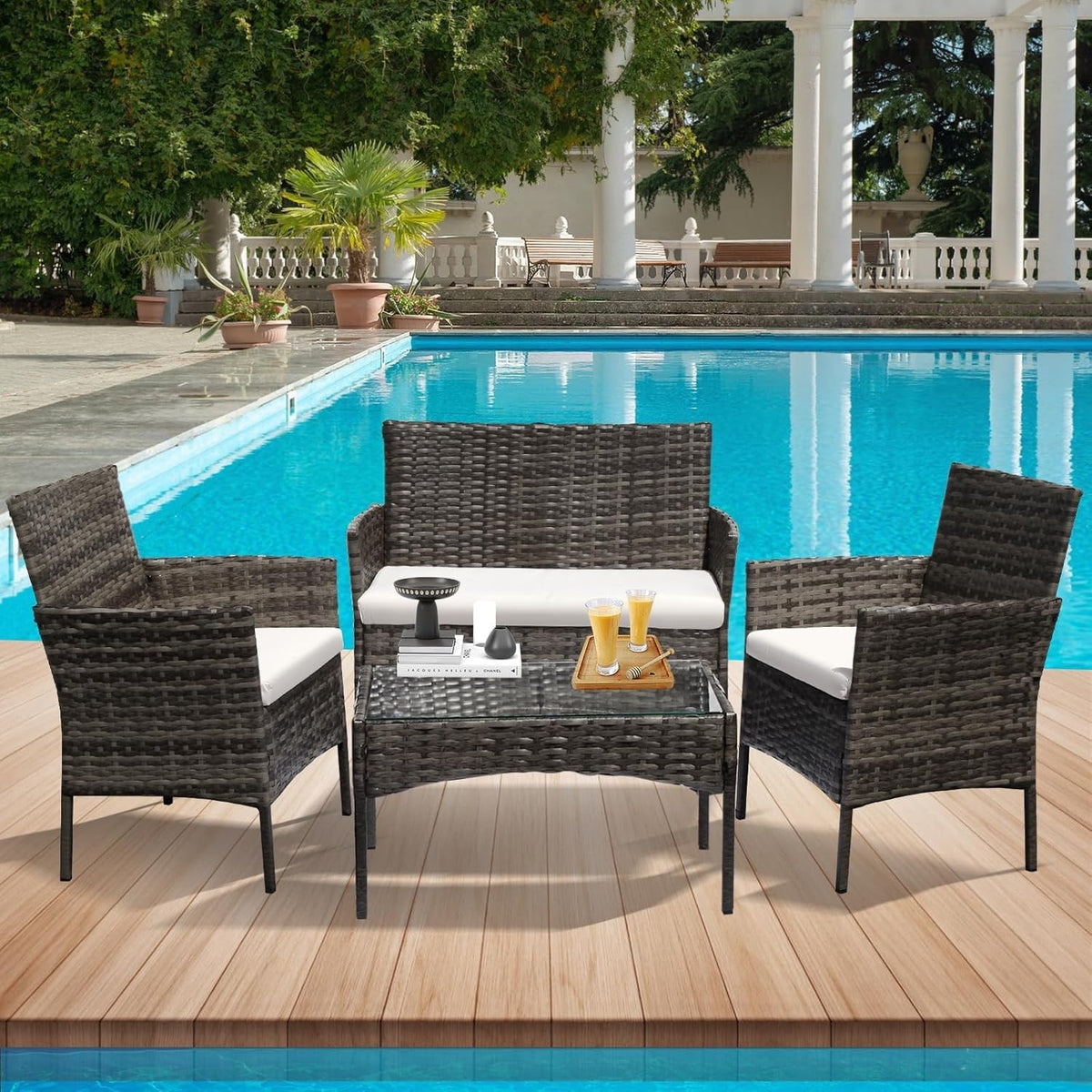 4 Seater Rattan Garden Furniture Set Patio Outdoor Dining Sofa Table Grey