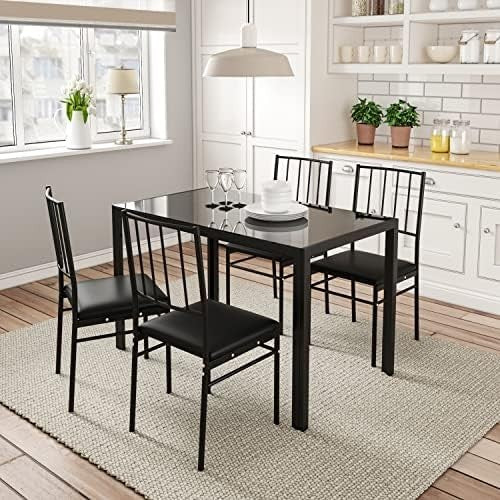 120x70cm Black Glass Dining Table Tempered Metal Frame Kitchen Table