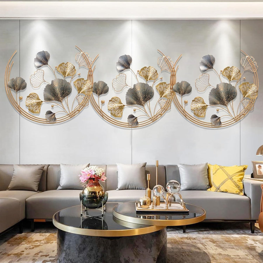 Large Gold Ginkgo Metal Wall Art 150x50cm 3D Decor