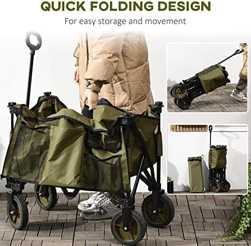 Folding Garden Trolley Cargo Wagon 100kg Outdoor Utility Cart on Wheels