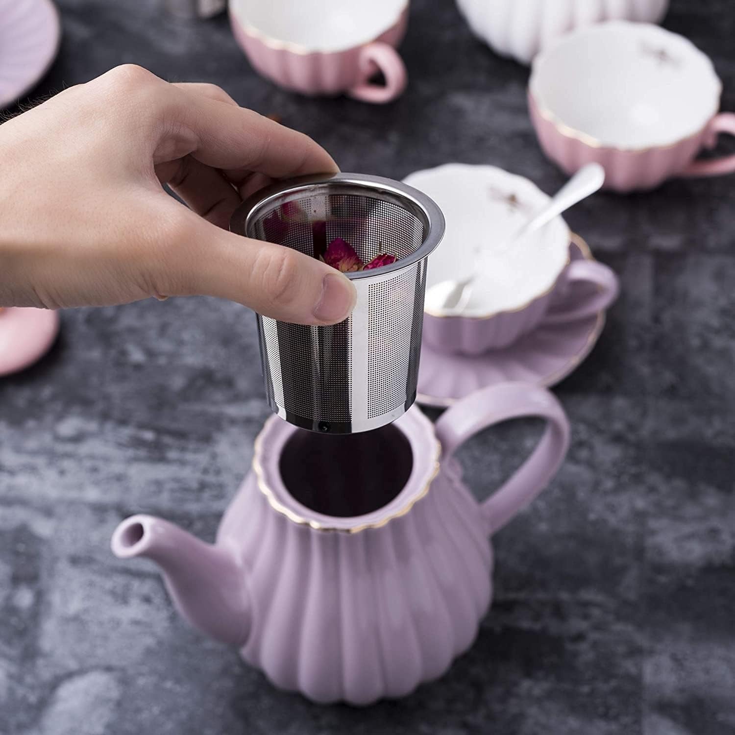 Euro Style Porcelain Tea Set Teapot Milk Jug Sugar Bowl Purple 920ml