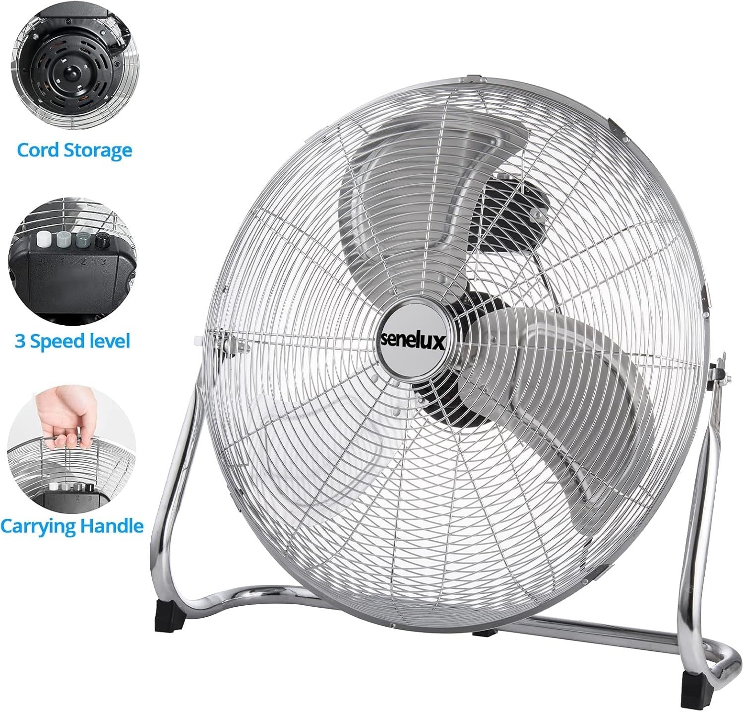 20-Inch High-Velocity Floor Fan – 3-Speed Chrome Metal Cooling Air Circulator