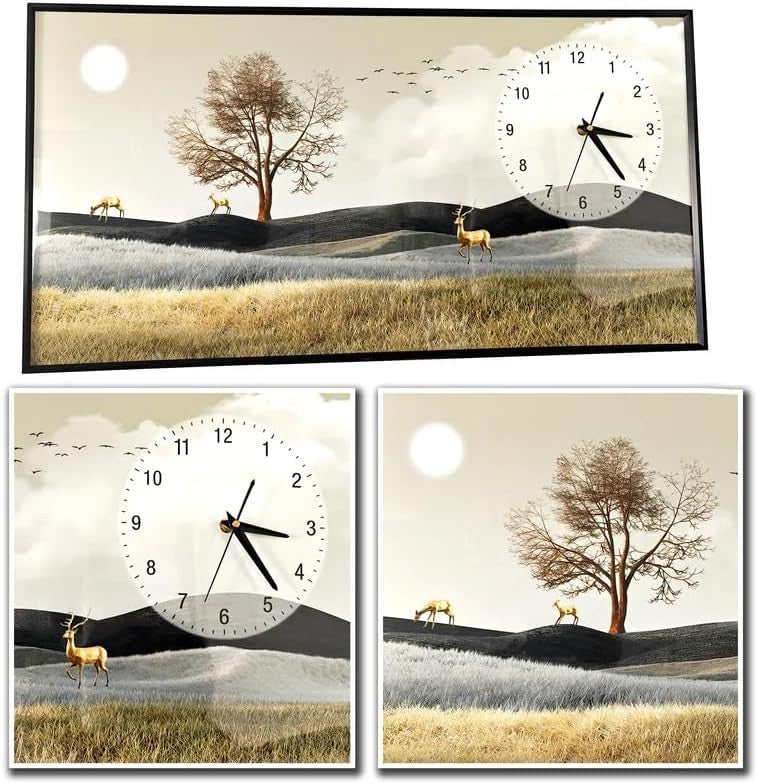 Large Nordic Deer Wall Clock Art 60x120cm Silent Quartz Home Decor