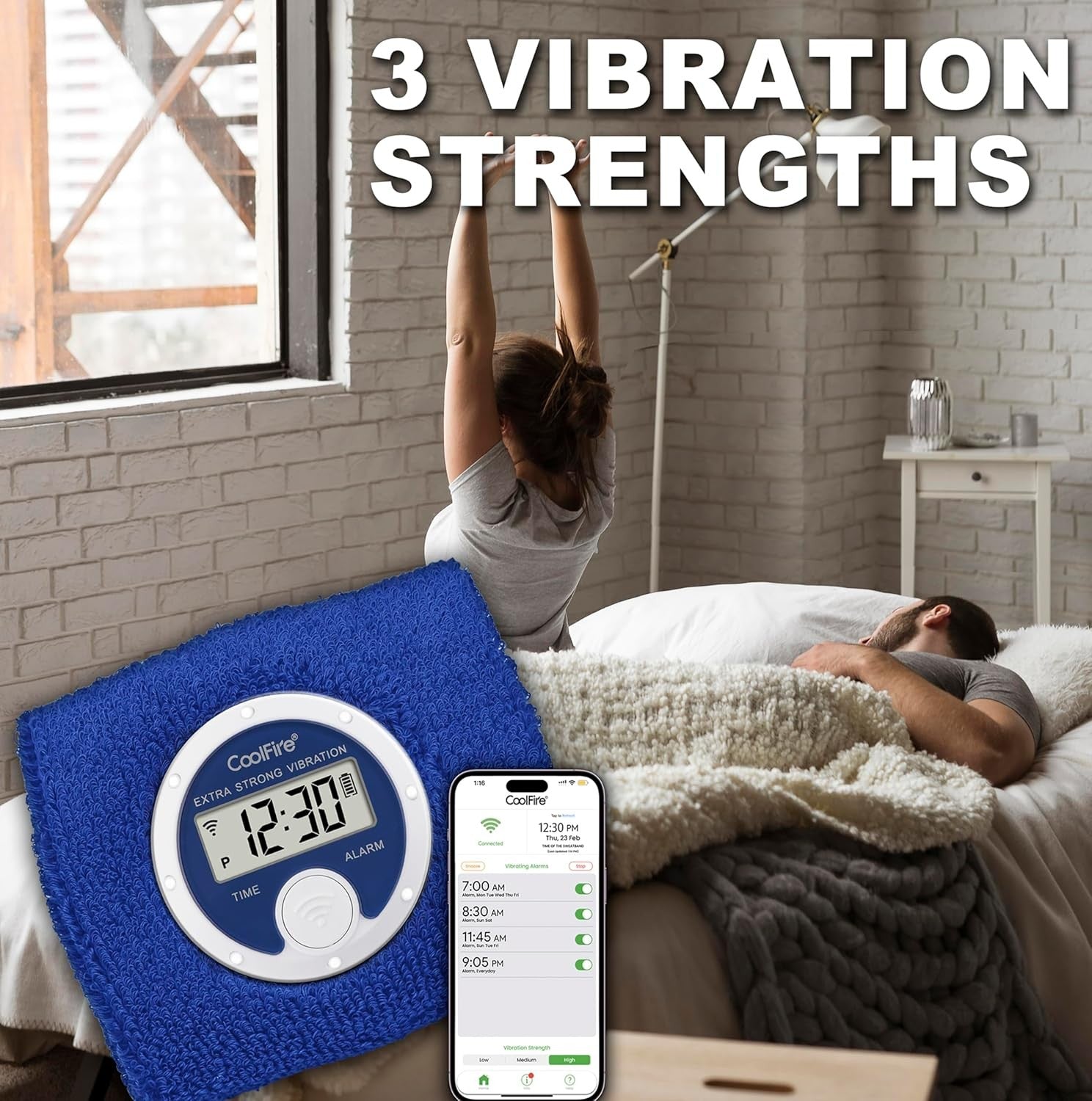 Silent Vibrating Alarm Clock Wristband Blue USB Rechargeable for Heavy Sleepers