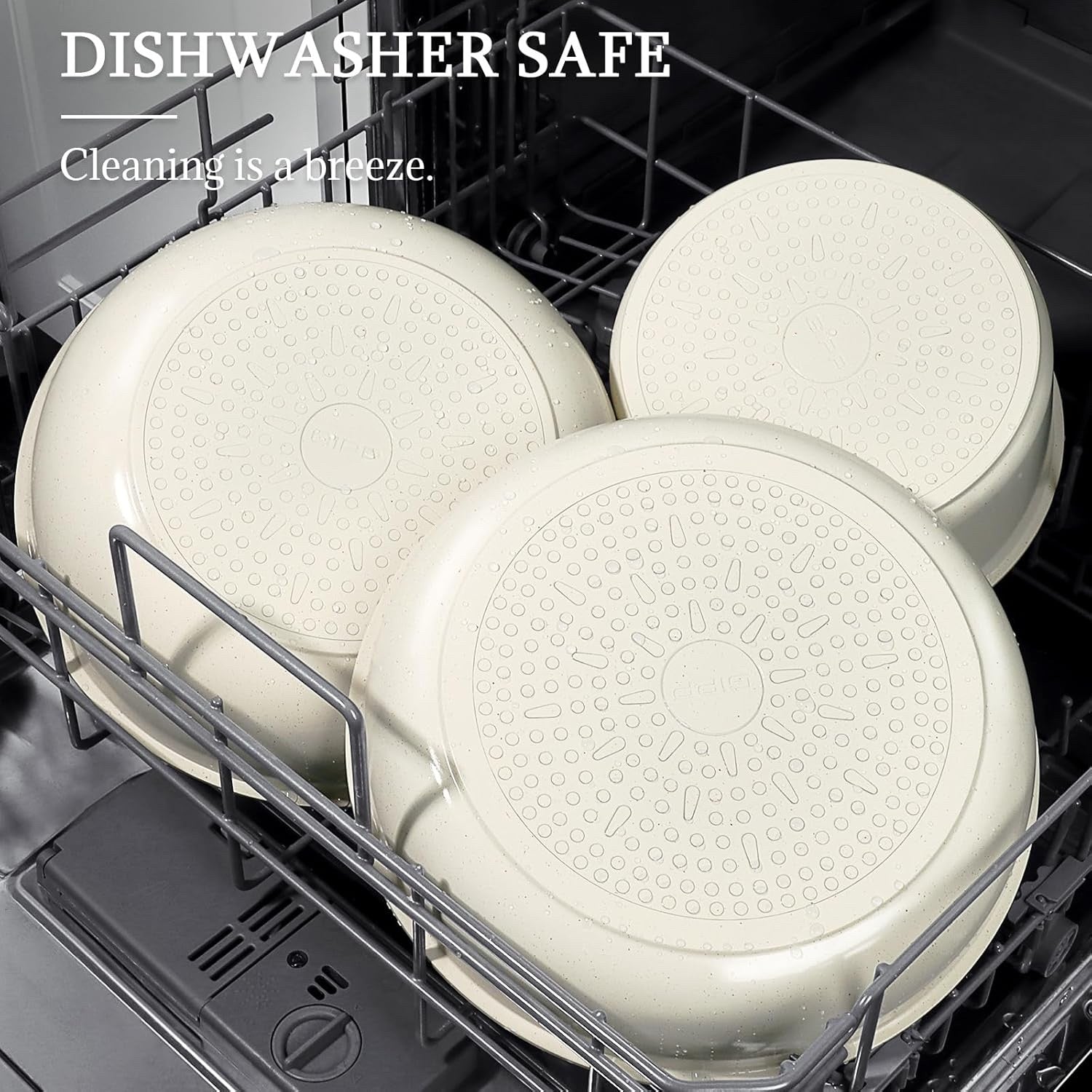 3pcs White Non Stick Cookware Set with Detachable Handle Frying Pan