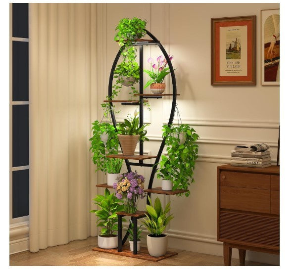 8 Tier Metal Plant Stand with LED Grow Lights Indoor Tall Flower Shelf Rack