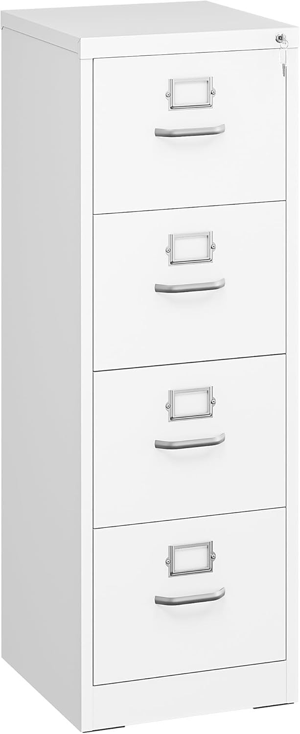 White 4 Drawer Lockable Filing Cabinet Anti Tip Vertical A4 Office Storage