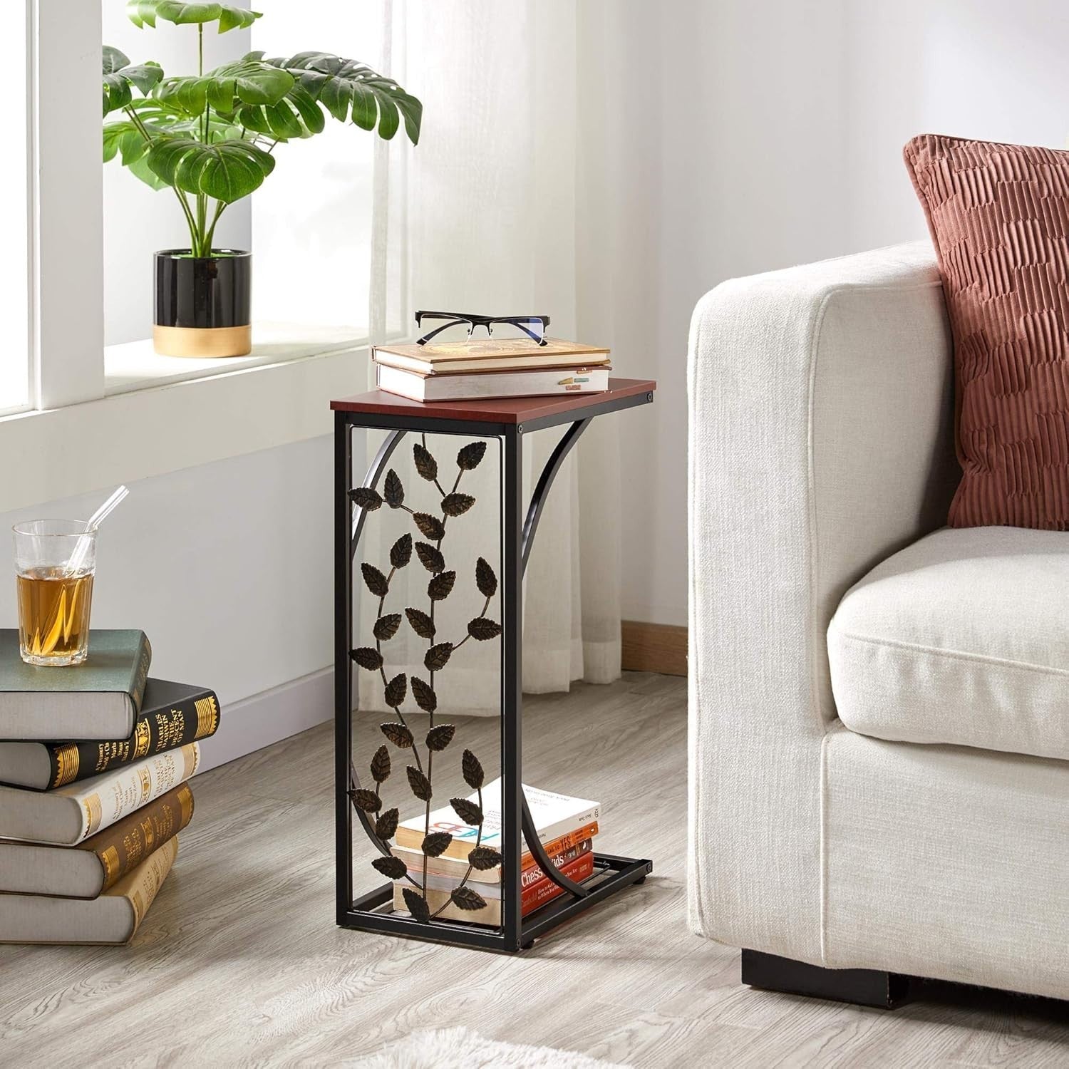 C-Shaped Side Table | Small Sofa End Table w/ Storage Shelf 21x30.6x53cm