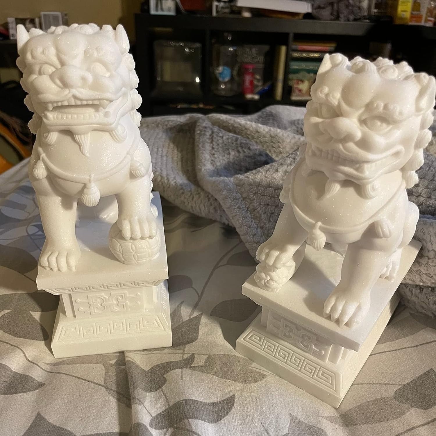 18cm Foo Dog Lion Statues Pair Stone-Effect Feng Shui Guardian Home Garden Decor
