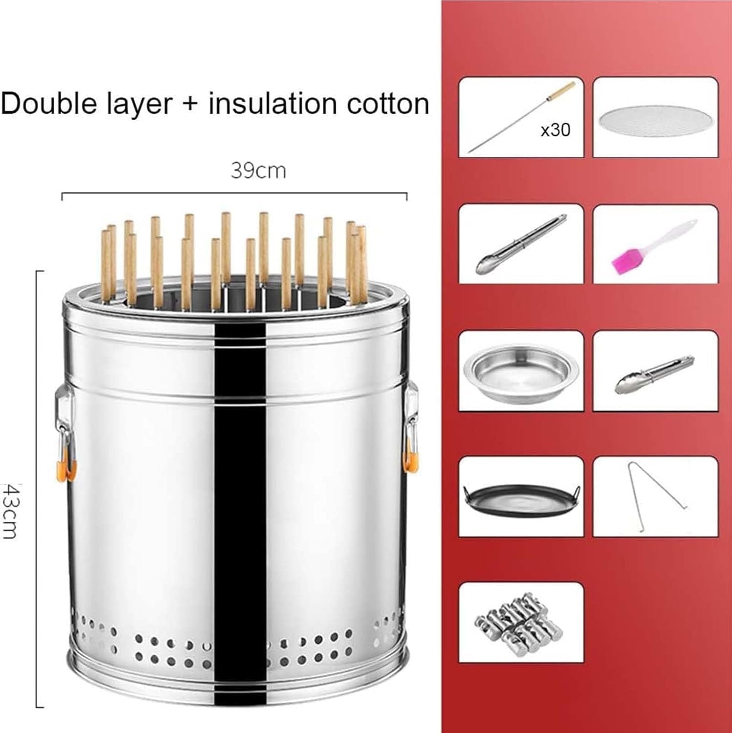 Portable Vertical Charcoal Grill Smokeless Hanging BBQ Barrel