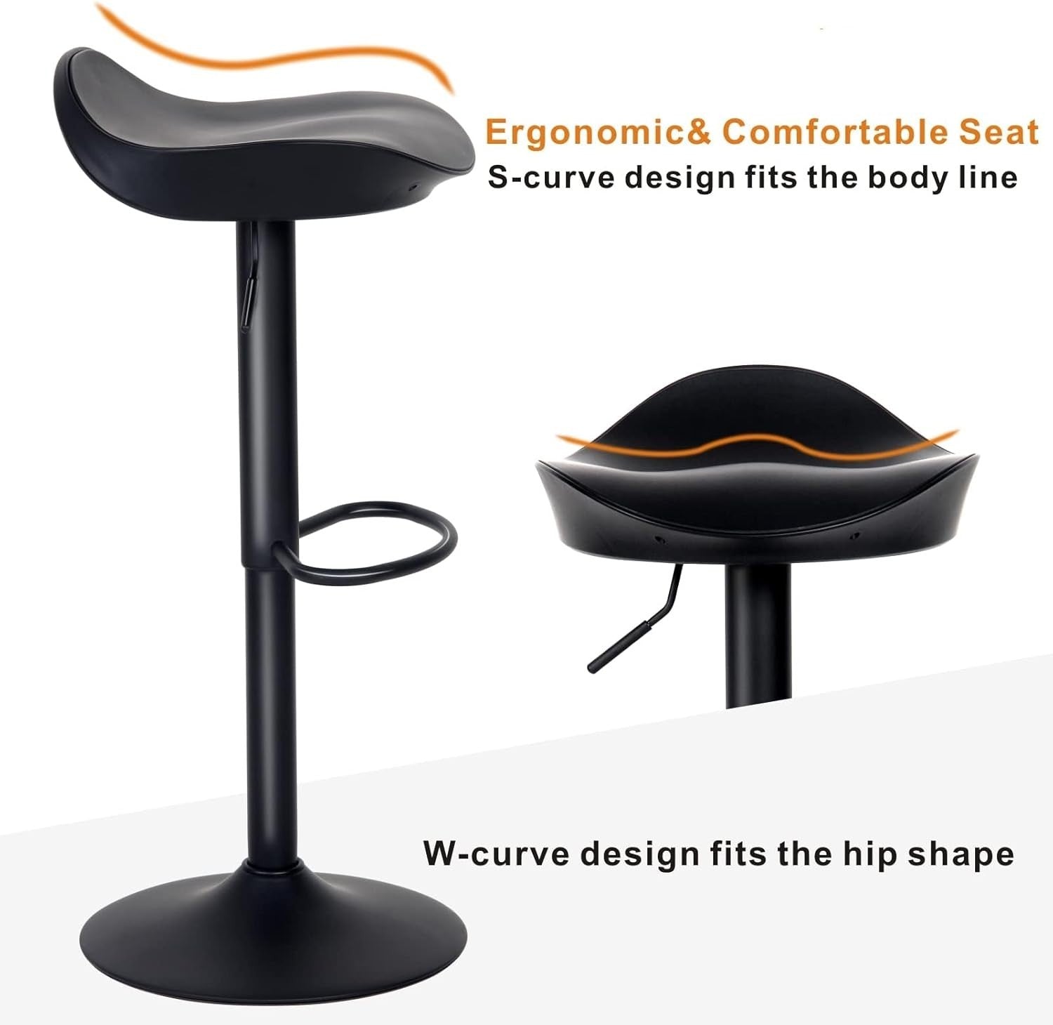Black PU Leather Swivel Bar Stools Set of 2 Height Adjustable Kitchen Counter