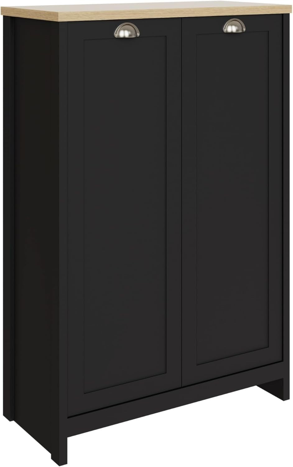 Slim Black Shoe Cabinet Storage with 2 Doors, Adjustable Shelves, Hallway