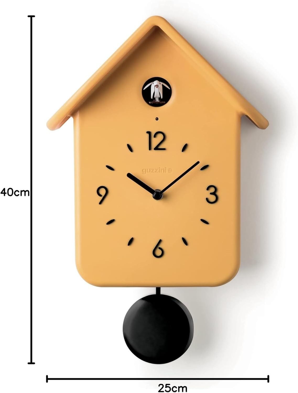 Modern Silent Wall Cuckoo Clock Bird Chime Battery Home Decor 39cm