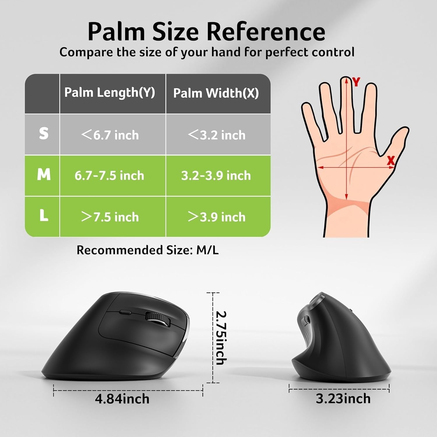 Vertical Ergonomic Wireless Mouse Rechargeable 6 Button 1600 DPI