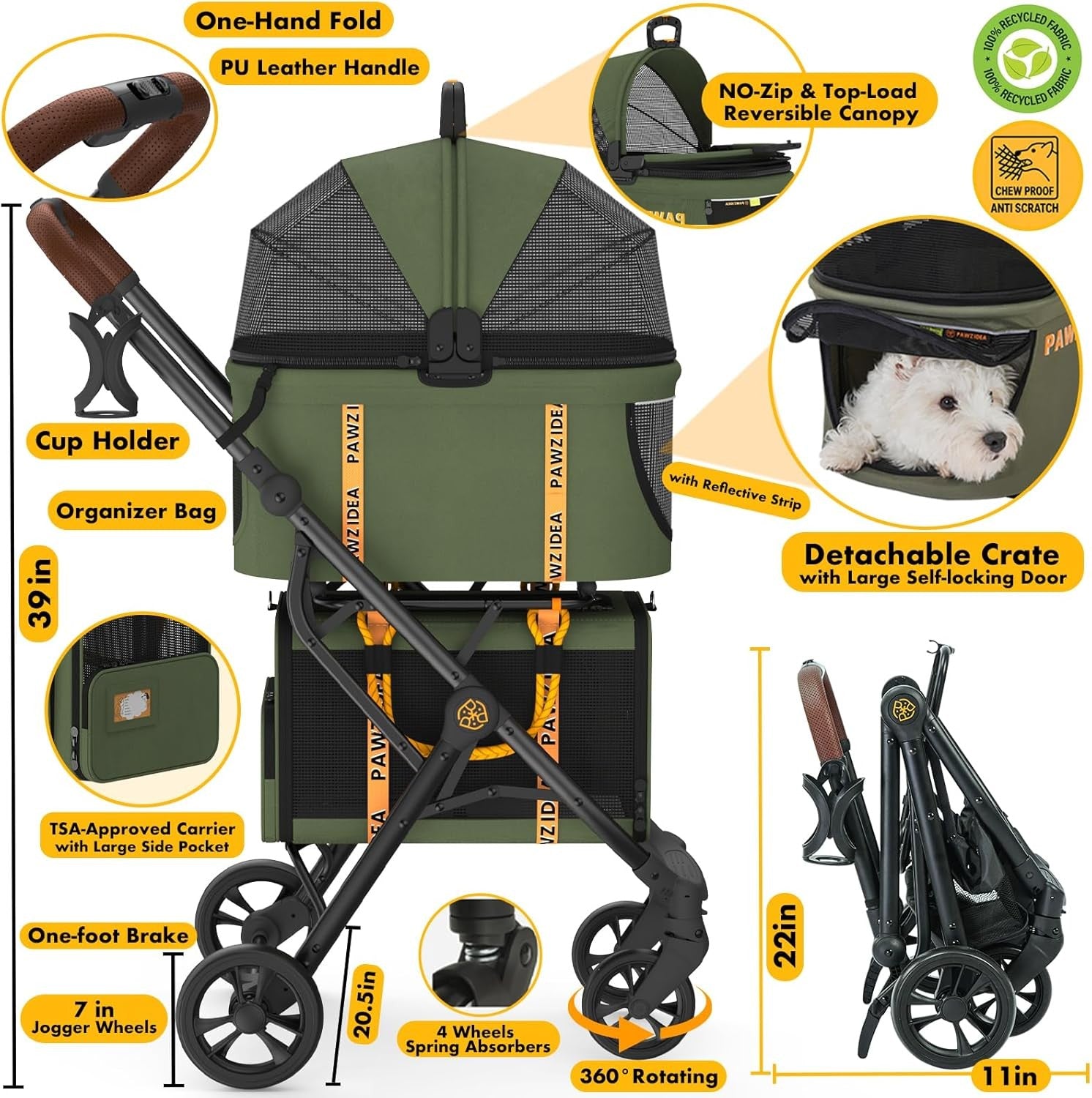 Double Pet Stroller 2 Detachable Carriers Foldable Dog Travel Pushchair