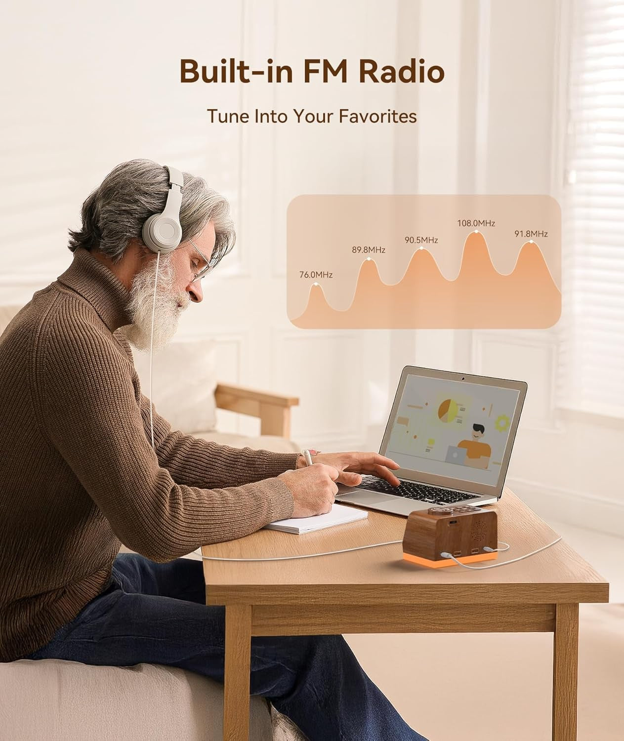 FM Radio Alarm Clock Dual Alarm White Noise USB Charging Night Light