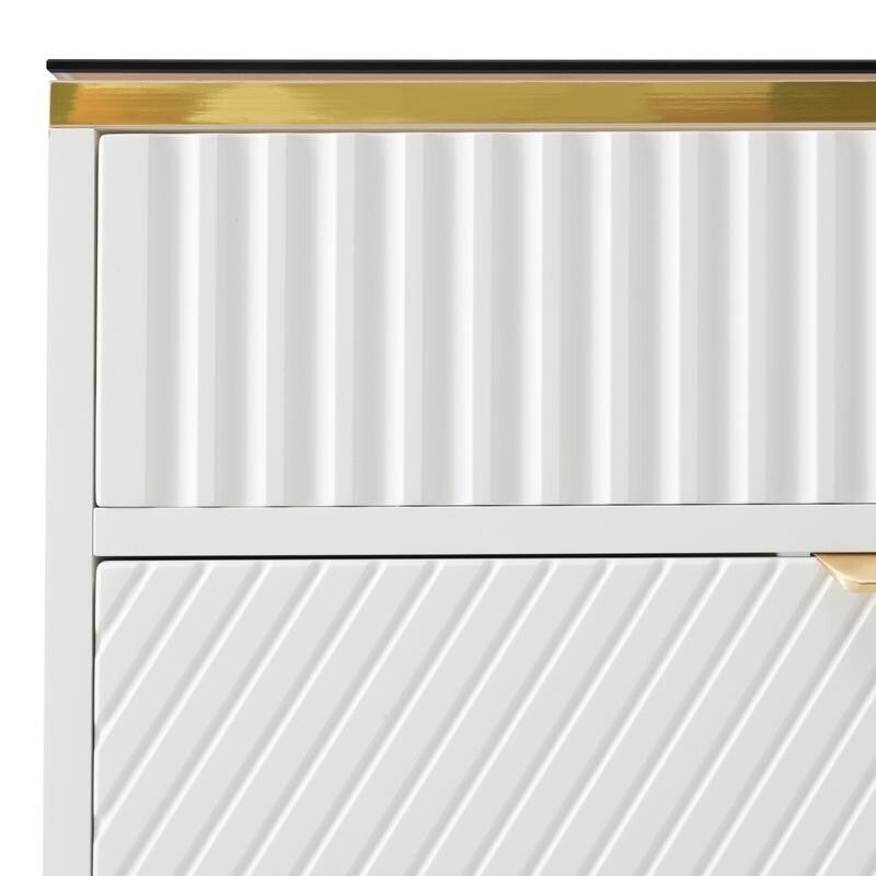 Modern 6 Drawer Dresser Sideboard Cabinet Amber Glass Top Storage Unit