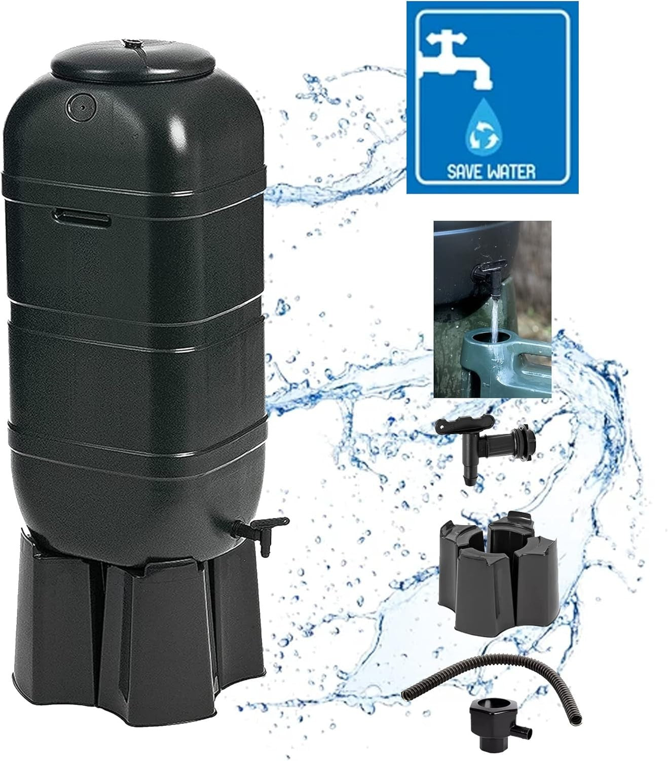100L Slimline Water Butt Kit With Stand & Diverter | Space Saver