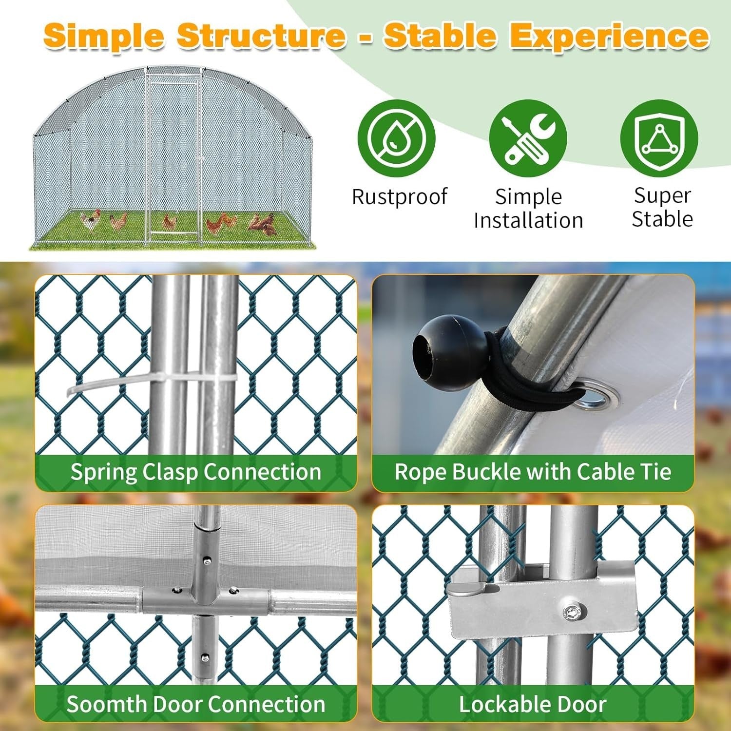 Walk In Chicken Run 2x3x2m Galvanised Metal Cage Cover Door
