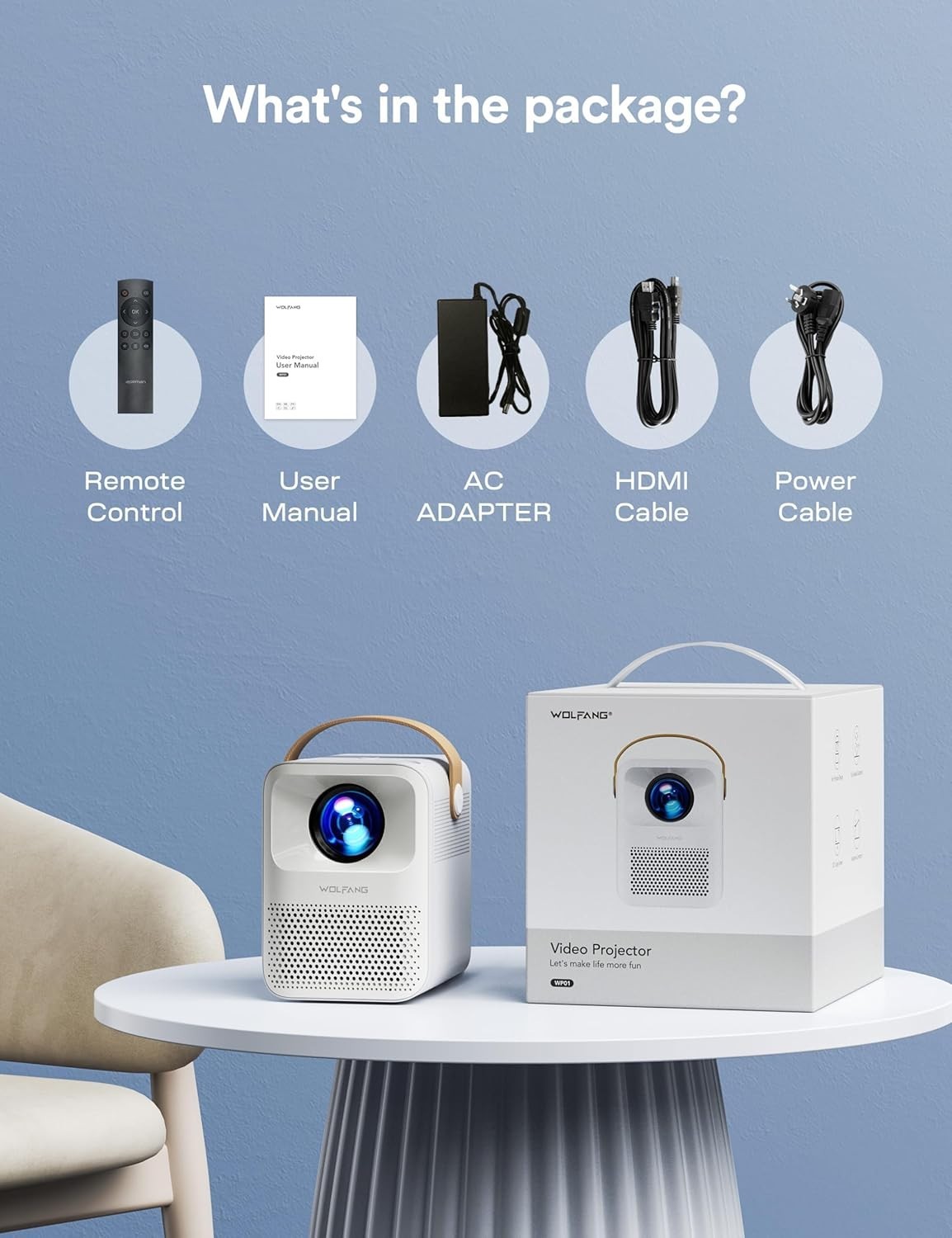 4K Mini Projector 1080P WiFi Bluetooth 200" Portable Home Theater