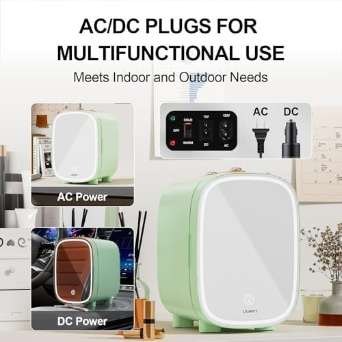 4L Skincare Mini Fridge Cooler & Warmer LED Mirror Portable Green
