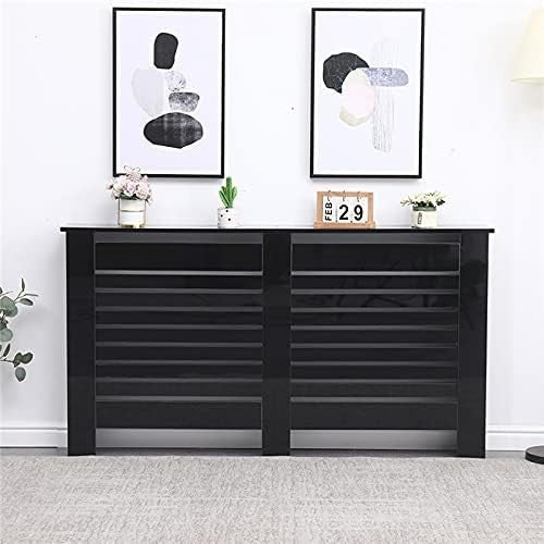 High Gloss Black Radiator Cover Modern Slatted Cabinet Large W151xH82cm
