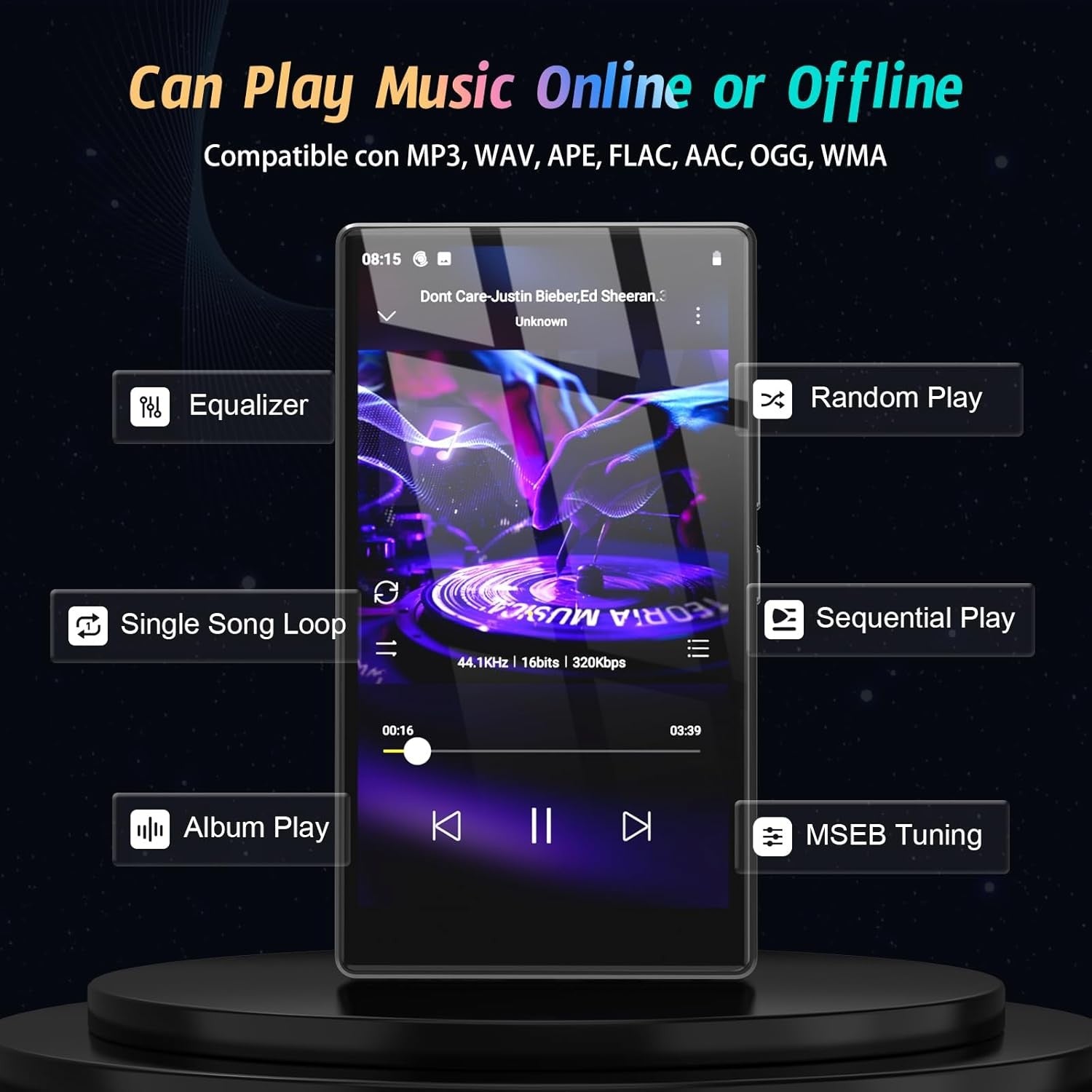96GB MP3 MP4 Player Black 5" Android 13 Bluetooth WiFi