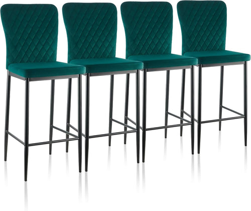 Black Velvet Bar Stool Set 4 – High Counter Kitchen Island Chairs