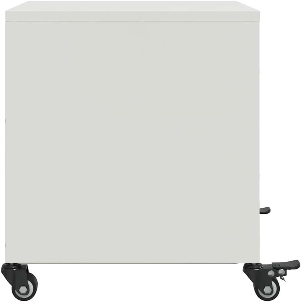 Set of 2 White Metal Bedside Tables with Wheels | Modern Rolling Nightstands