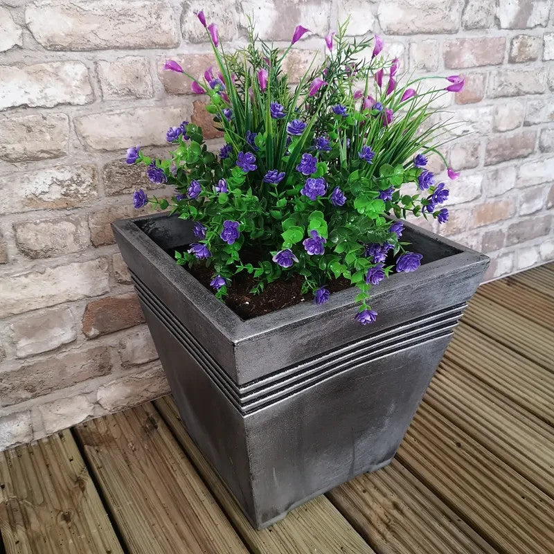 Grey Square Garden Planter Pot 33.5cm Tall Outdoor Flower Box Patio